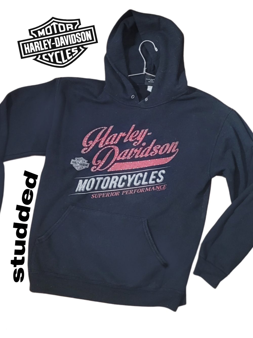 Harley-Davidson Womens Black Hoodie Small Metal Studs Seattle Mt. Rainier